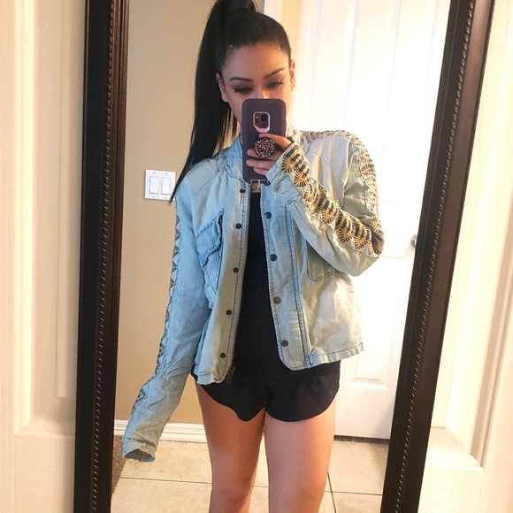 Free People Embroidered Denim Jacket